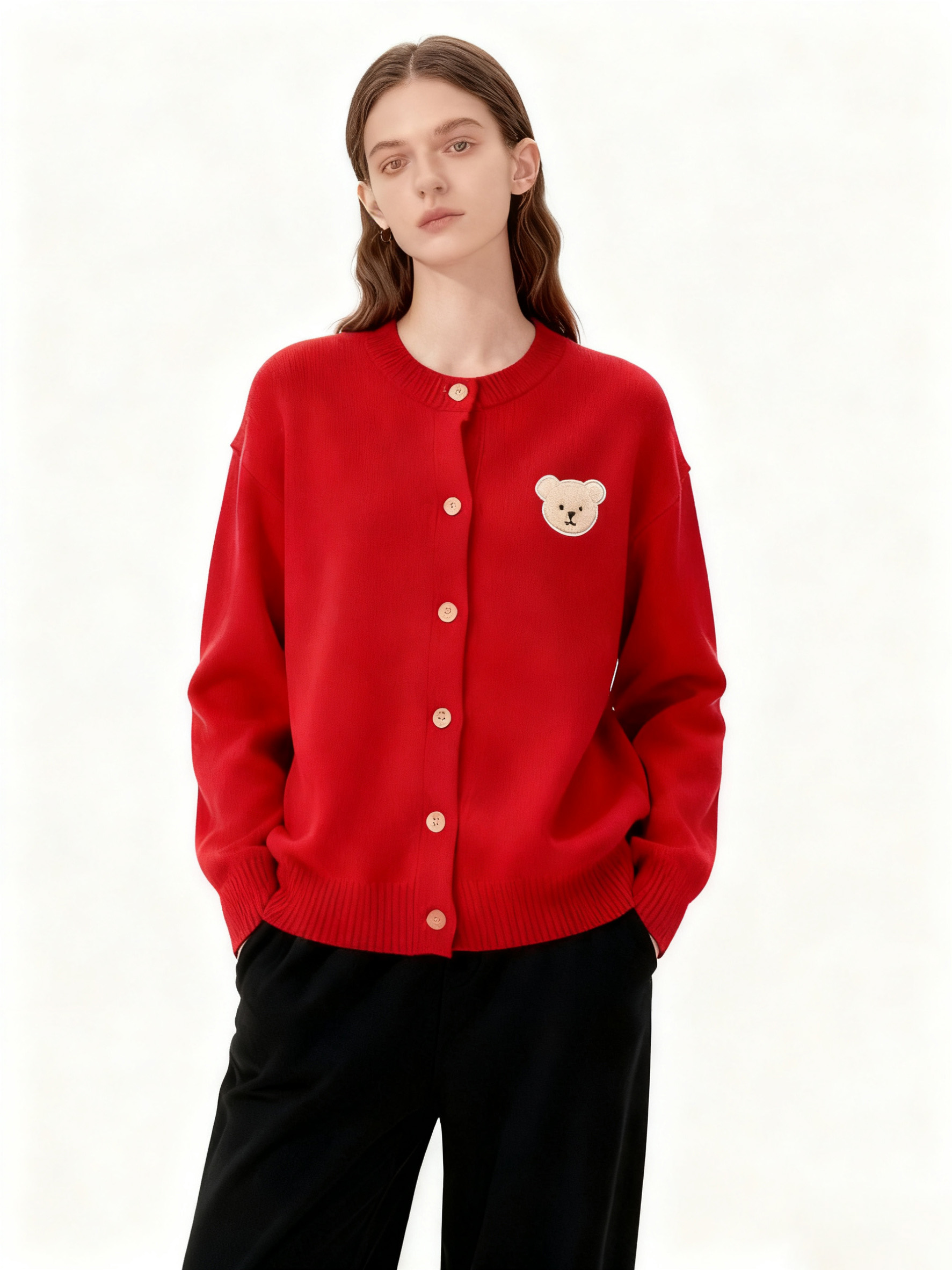 Red Bear Embroidered Cardigan_ABSW7552