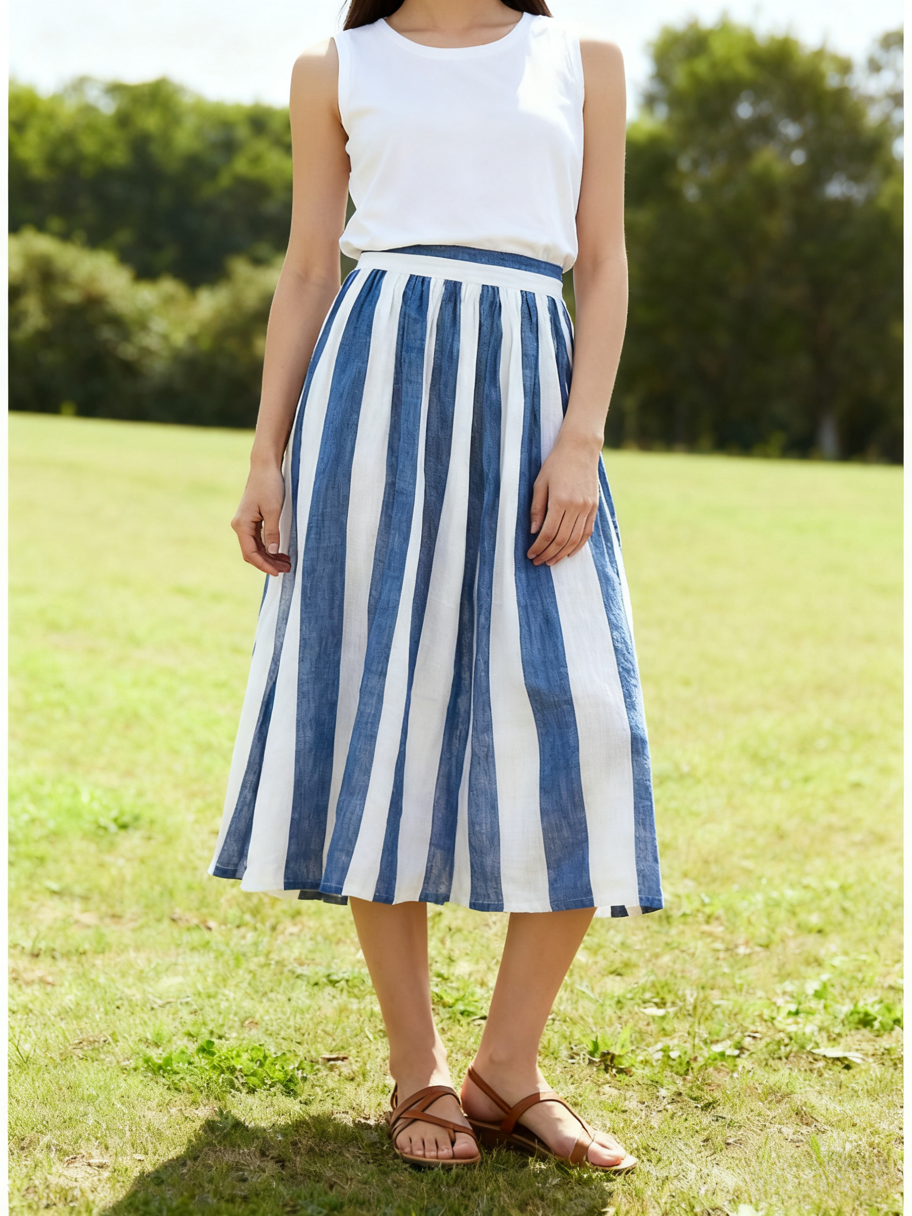 Striped Linen Skirt_ABSLS7876