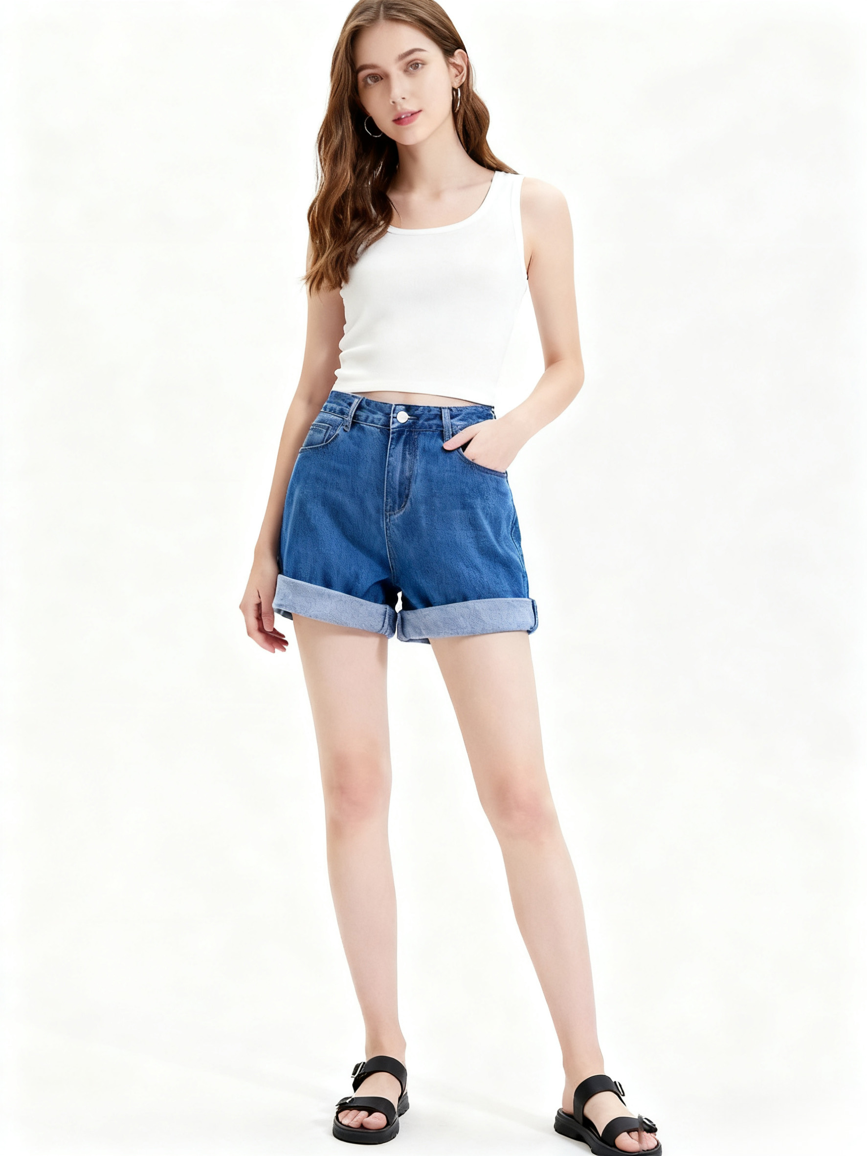 Cuffed Denim Shorts_ABSJE0687